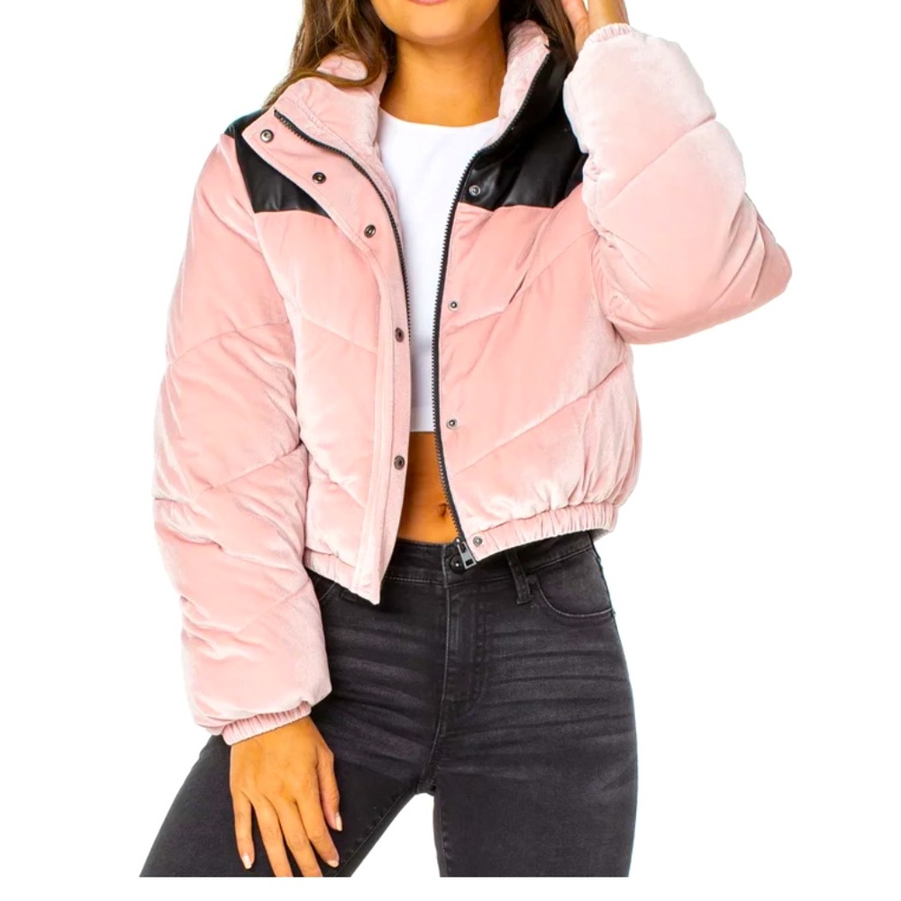 Pink velvet puffer jacket new